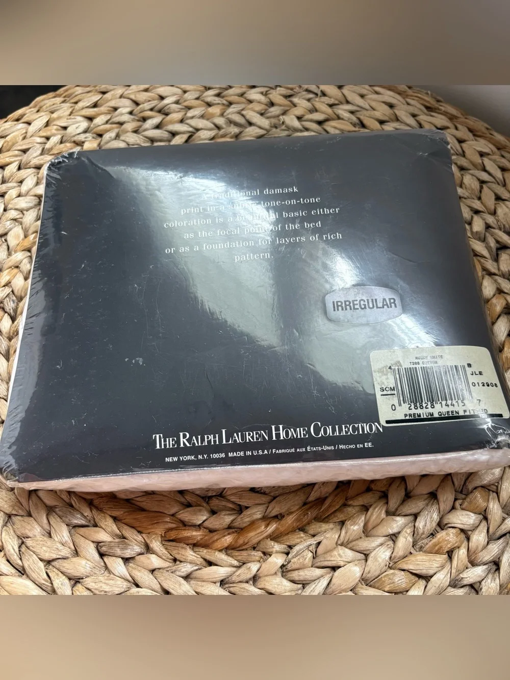 Vintage Ralph Lauren Avery Damask Fitted Sheet, White NWT